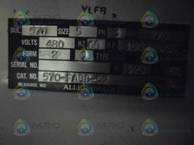ALLEN BRADLEY 570-FABD-52 SER. D STARTER SIZE 5 * NEW NO BOX *