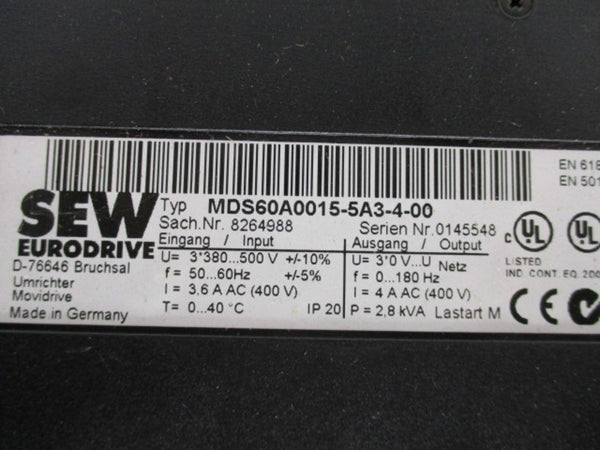 SEW-EURODRIVE MDS60A0015-5A3-4-00 DRIVE (AS PICTURED) UNMP