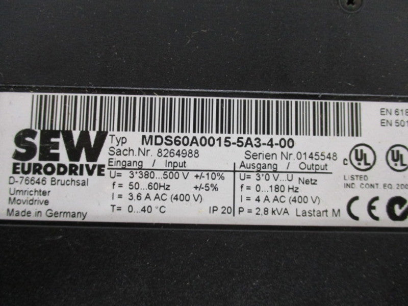 SEW-EURODRIVE MDS60A0015-5A3-4-00 DRIVE (AS PICTURED) UNMP
