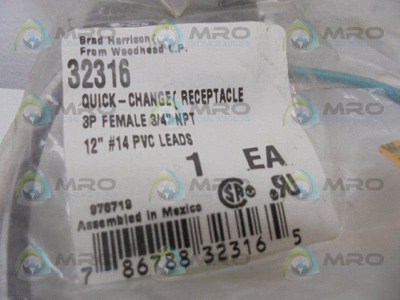 DANIEL WOODHEAD 32316 RECEPTACLE * NEW IN FACTORY BAG *