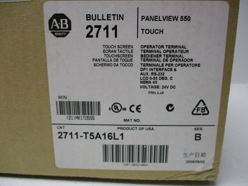 ALLEN BRADLEY 2711-T5A16L1 SER.B PANELVIEW 550 24VDC * FACTORY SEALED *