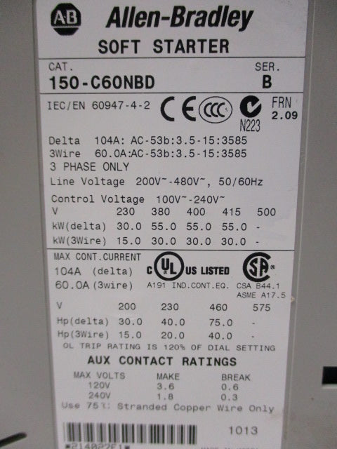 ALLEN BRADLEY 150-C60NBD * USED*
