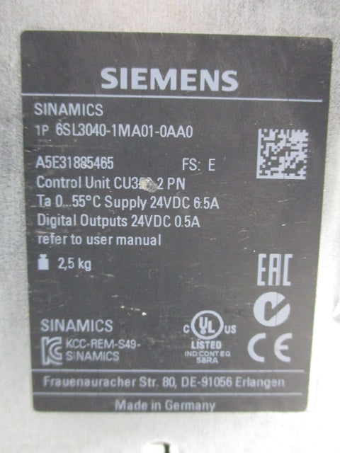 SIEMENS 6SL3040-1MA01-0AA0 24VDC 6.5A UNMP