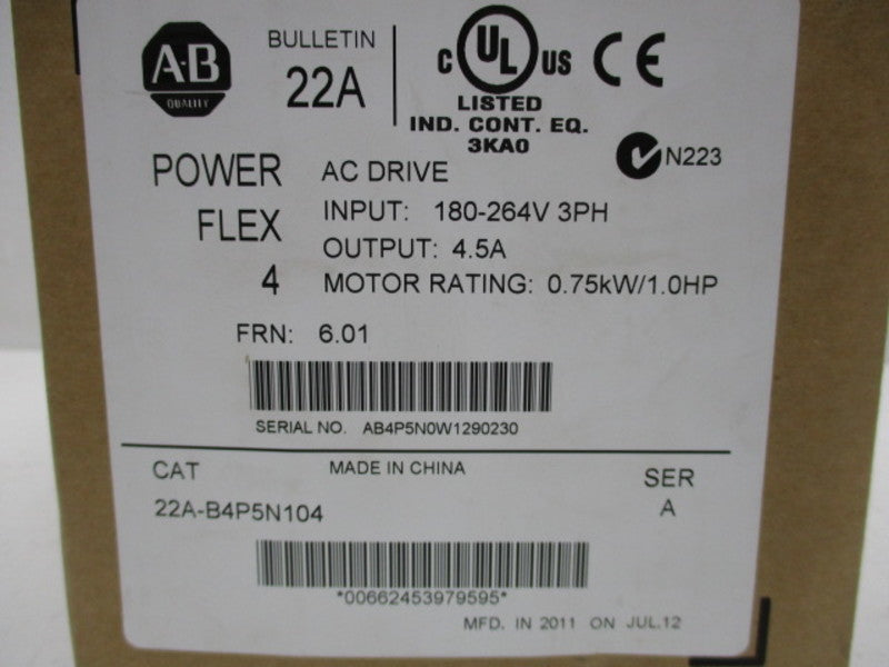 ALLEN BRADLEY 22A-B4P5N104 SER. A F/W 6.01 DATE:2011 NSFS