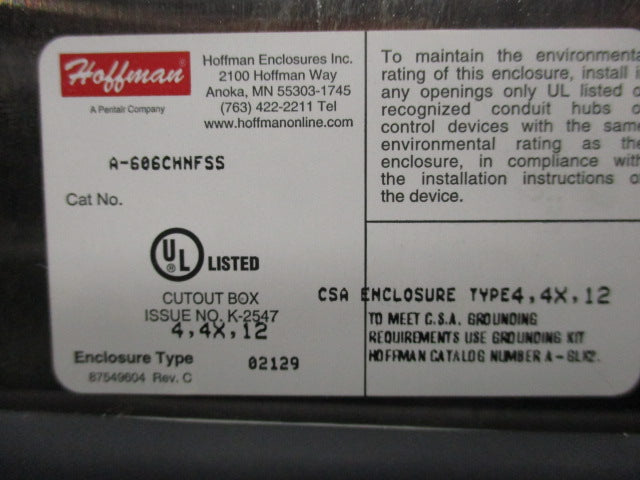 HOFFMAN A-606CHNFSS UNMP