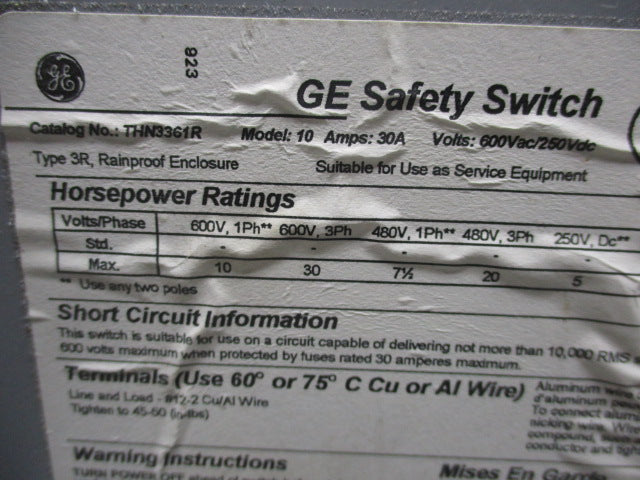 GENERAL ELECTRIC THN3361R UNMP