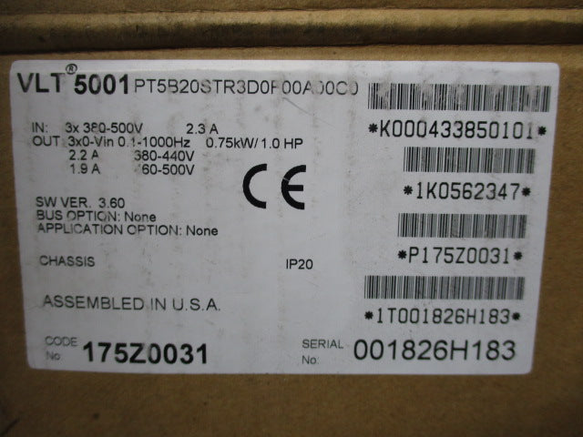DANFOSS VLT5001PT5B20STR3D0F00A00C0 (175Z0031) NSMP