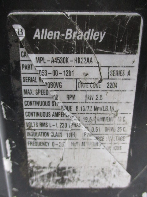 ALLEN BRADLEY MPL-A4530K-HK22AA SER. A UNMP