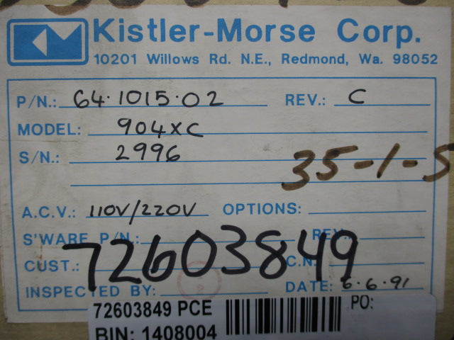 KISTLER-MORSE 64-1015-02 MODEL 904XC NSMP