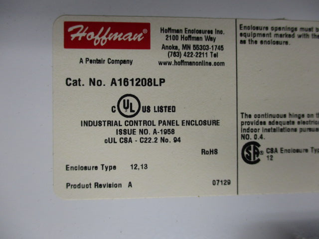 HOFFMAN A161208LP NSMP