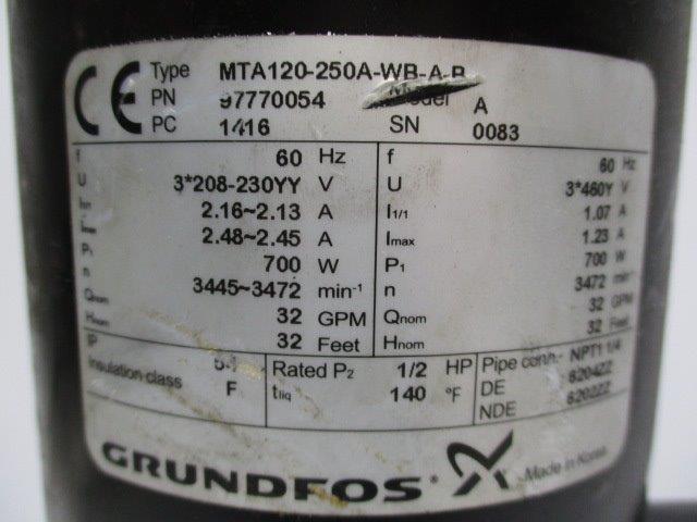 GRUNDFOS MTA120-250A-WB-A-B (97770054) NSNP