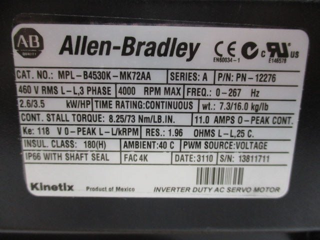ALLEN BRADLEY MPL-B4530K-MK72AA SER. A NSMP