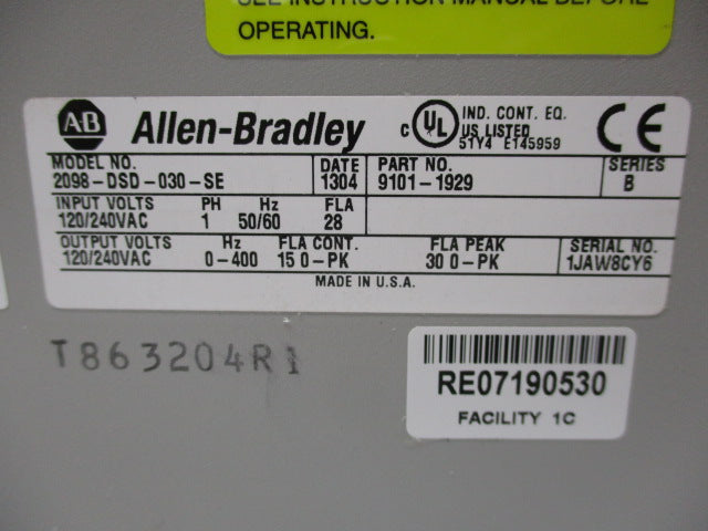 ALLEN BRADLEY 2098-DSD-030-SE SER. B UNMP
