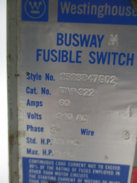 WESTINGHOUSE 2528D47G02 (TAP-322) UNMP