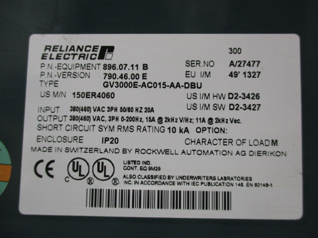 RELIANCE ELECTRIC GV3000E-AC015-AA-DBU UNMP