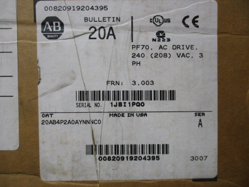 INDUSTRIAL SPARE PART 20AB4P2A0AYNNNC0 SER. A F/W 3.003 NSMP