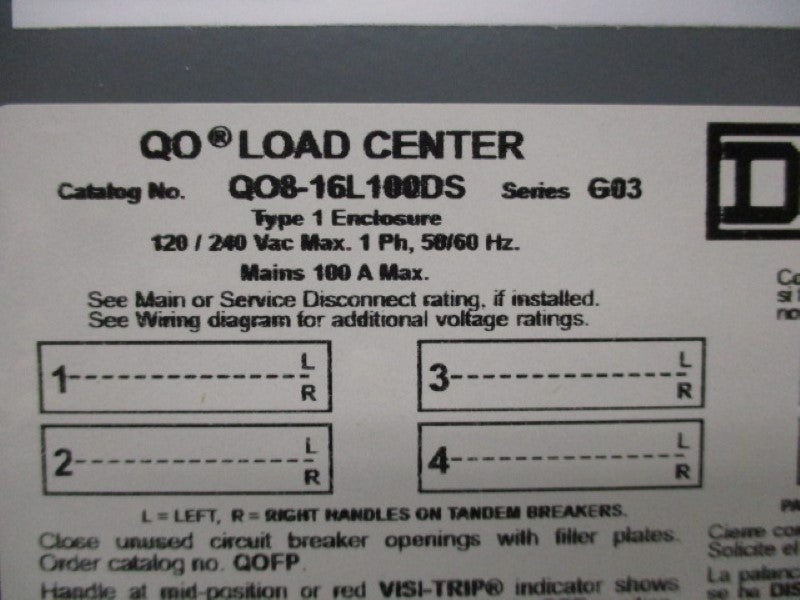 SQUARE D QO816L100DS SER. G03 NSMP