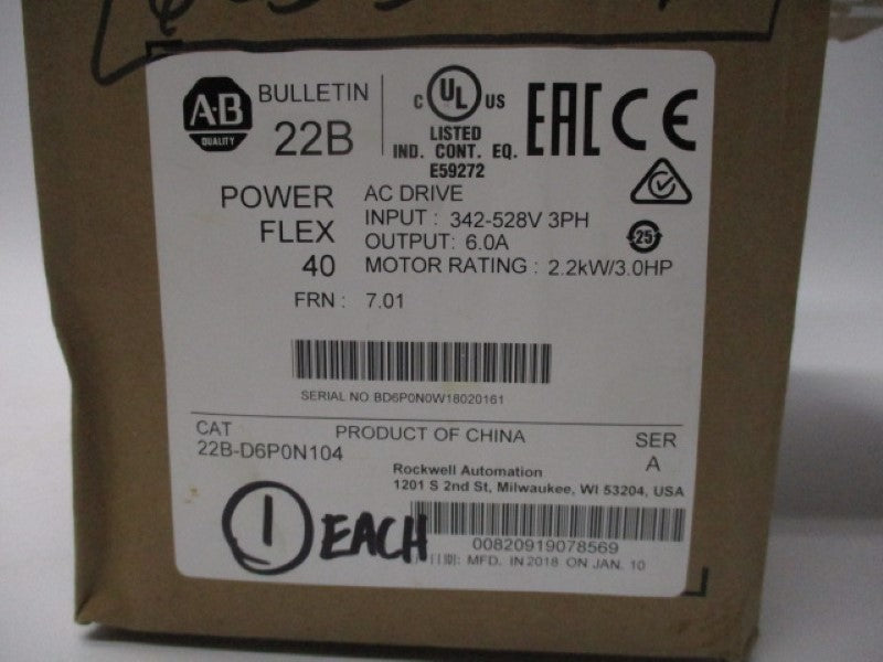 ALLEN BRADLEY 22B-D6P0N104 SER. A F/W 7.01 NSMP