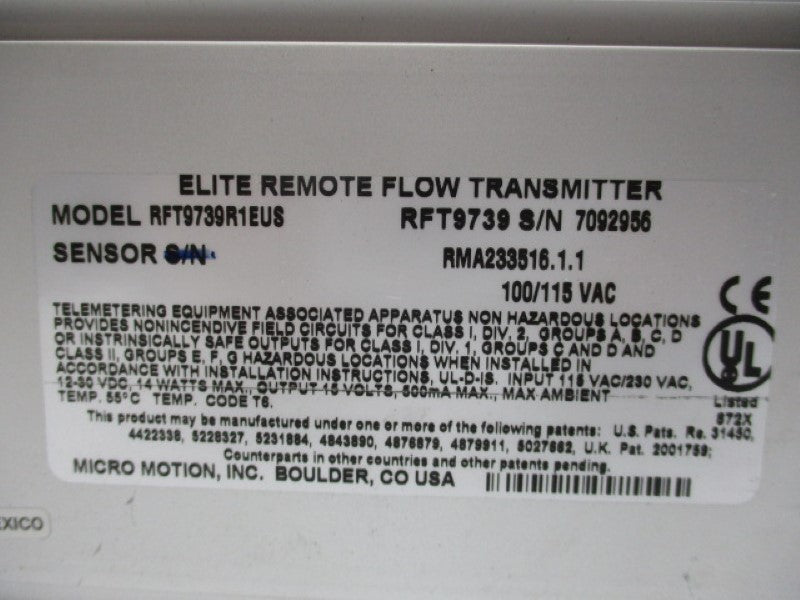 MICRO MOTION RFT9739R1EUS UNMP
