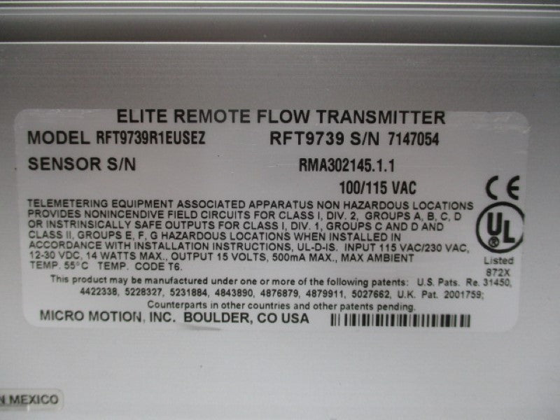 MICRO MOTION RFT9739R1EUSEZ UNMP