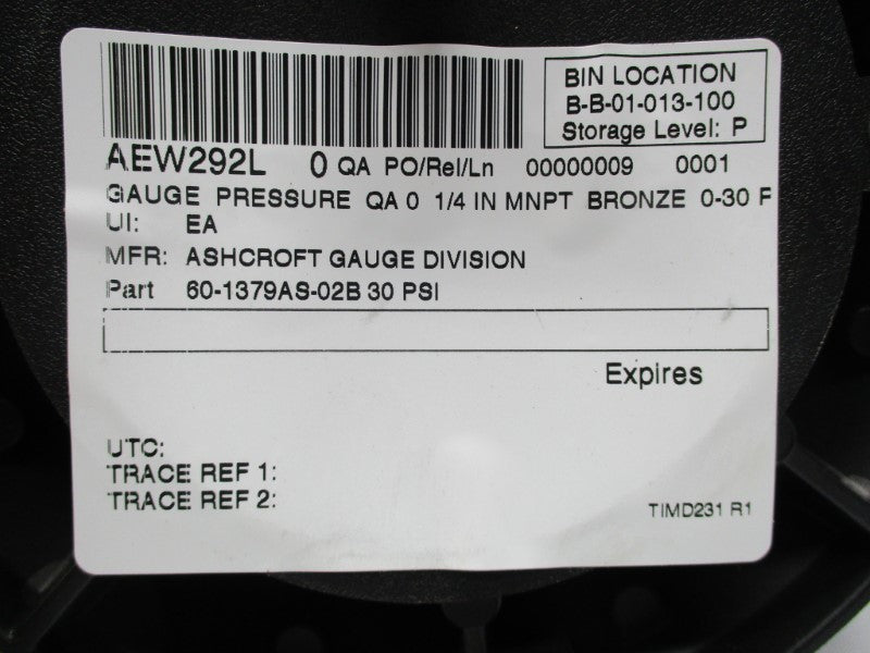 ASHCROFT 60-1379AS-02B/30 NSNP
