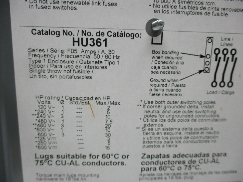 SQUARE D HU361 SER. F05 NSMP