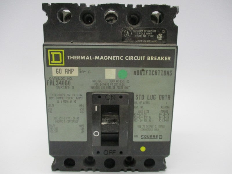 SQUARE D FAL34060 CIRCUIT BREAKER 60A 250V UNMP