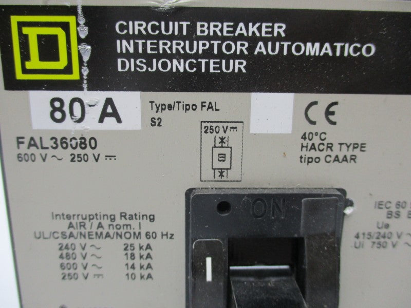 SQUARE D FAL36080 CIRCUIT BREAKER 80A 600V UNMP