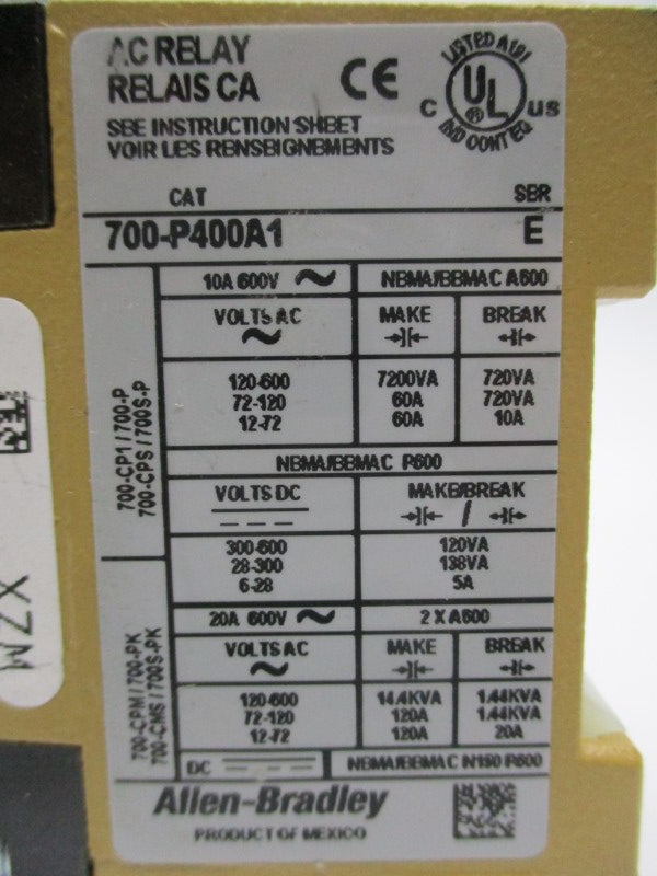 ALLEN BRADLEY 700-P400A1 10A 600V SER. E UNMP
