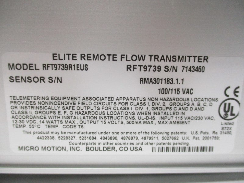MICRO MOTION RFT9739R1EUS UNMP