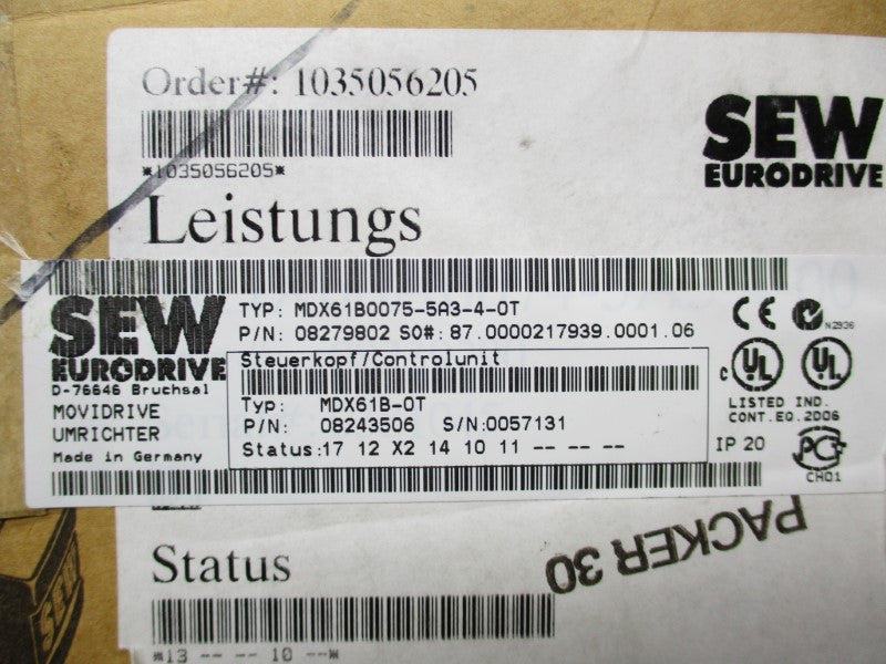 SEW EURODRIVE MDX61B0075-5A3-4-0T NSMP