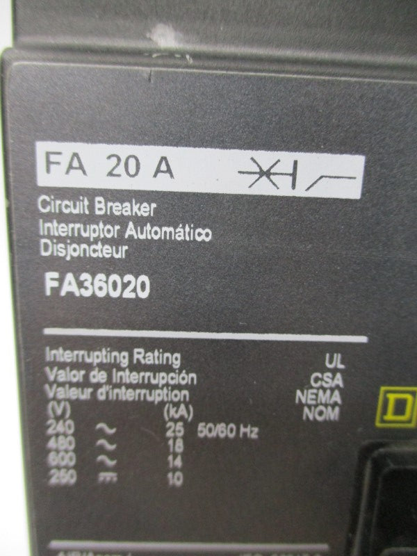 SQUARE D FA36020 600VAC 20A NSNP