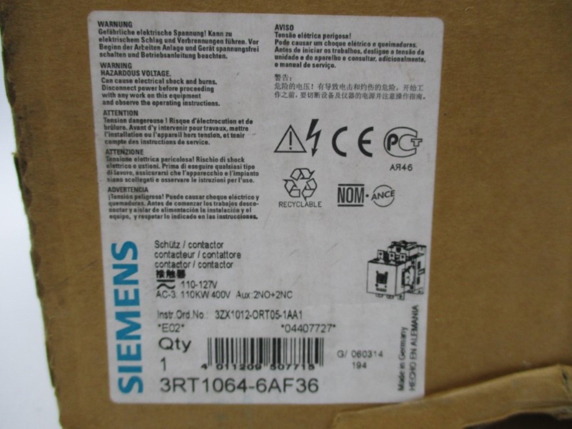 SIEMENS 3RT1064-6AF36 400V NSMP