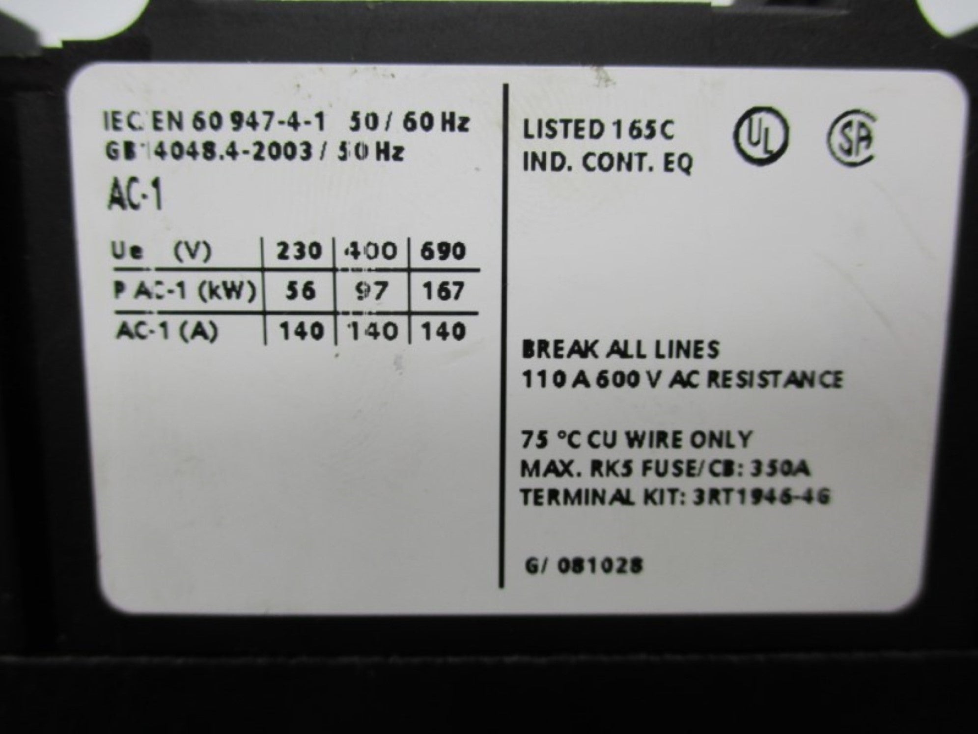 SIEMENS 3RT1446-1AL20 690V 140A NSNP