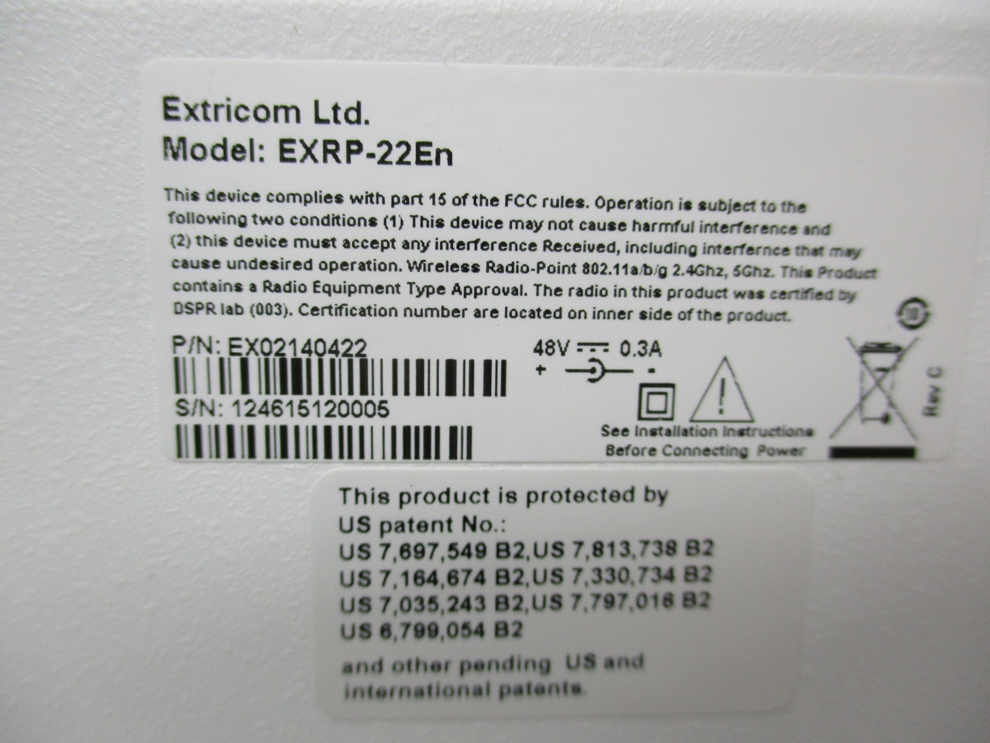 EXTRICOM EX02140422 MODEL EXRP-22EN NSMP