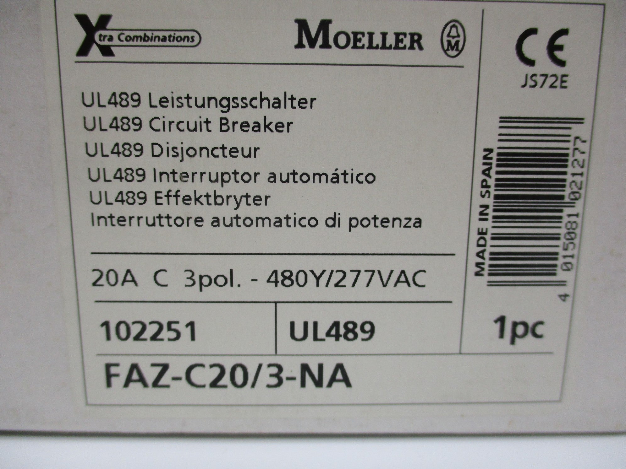 MOELLER FAZ-C20/3-NA 20A 277V NSMP