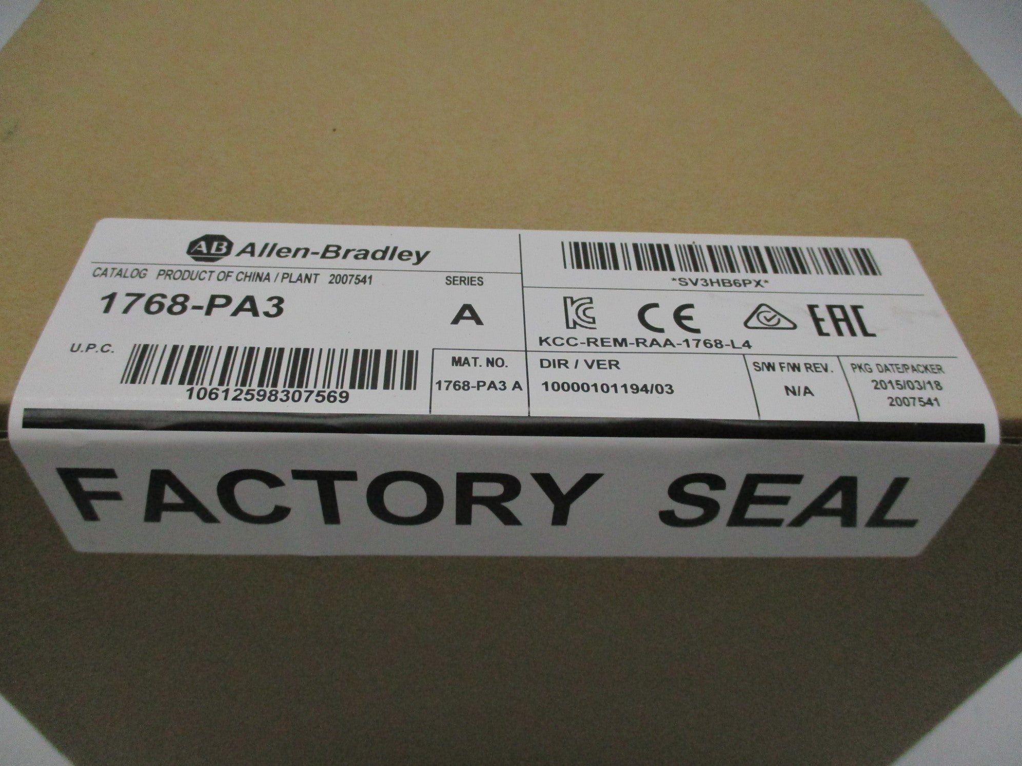 ALLEN BRADLEY 1768-PA3 SER. A DATE: 3/18/15 NSFS