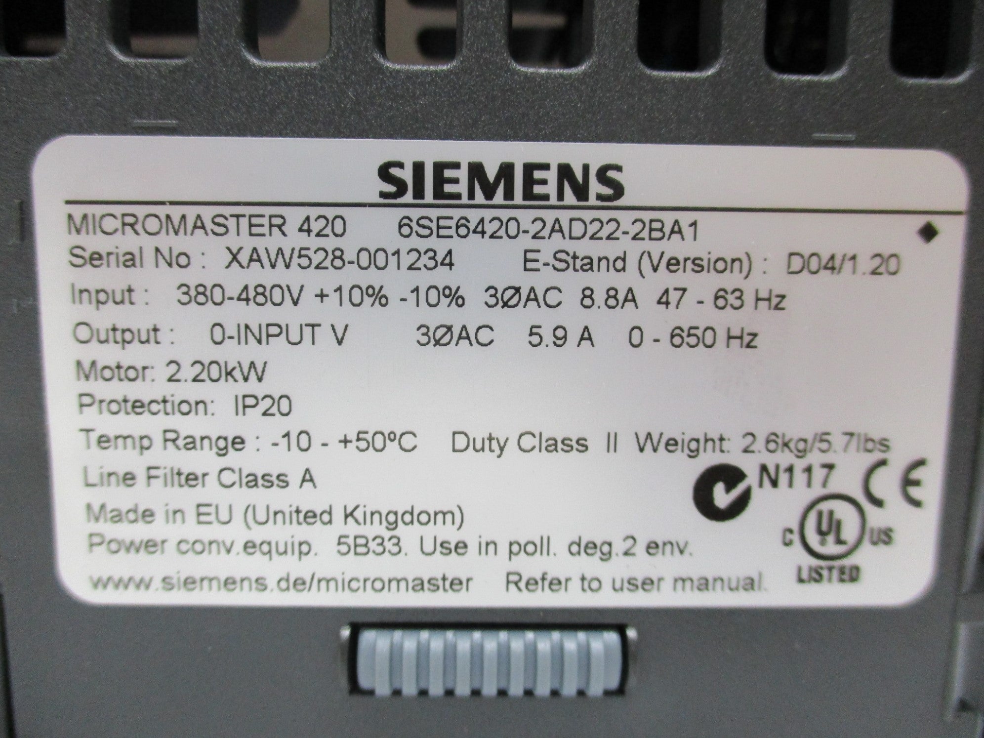 SIEMENS 6SE6420-2AD22-2BA1 NSMP