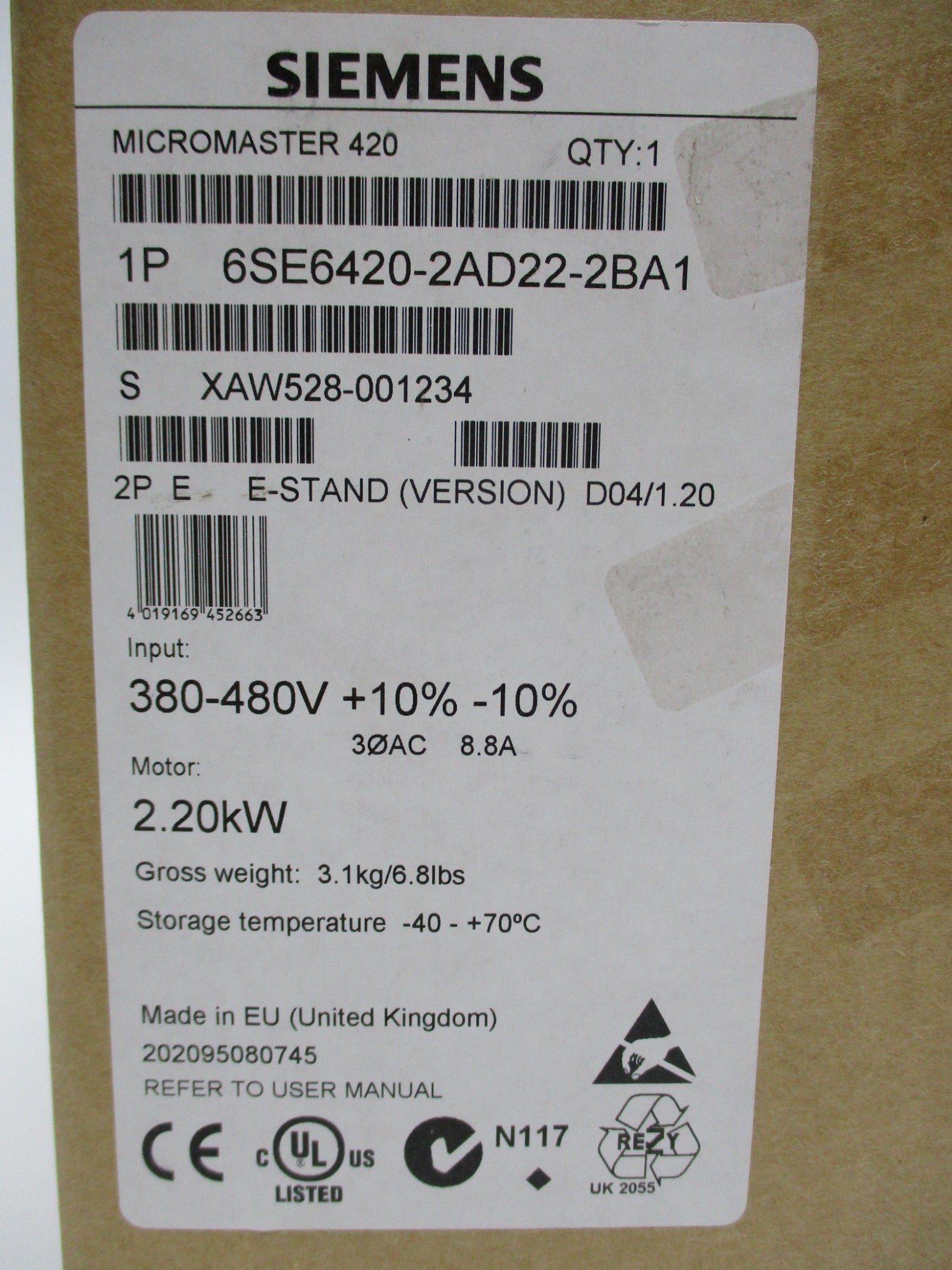 SIEMENS 6SE6420-2AD22-2BA1 NSMP