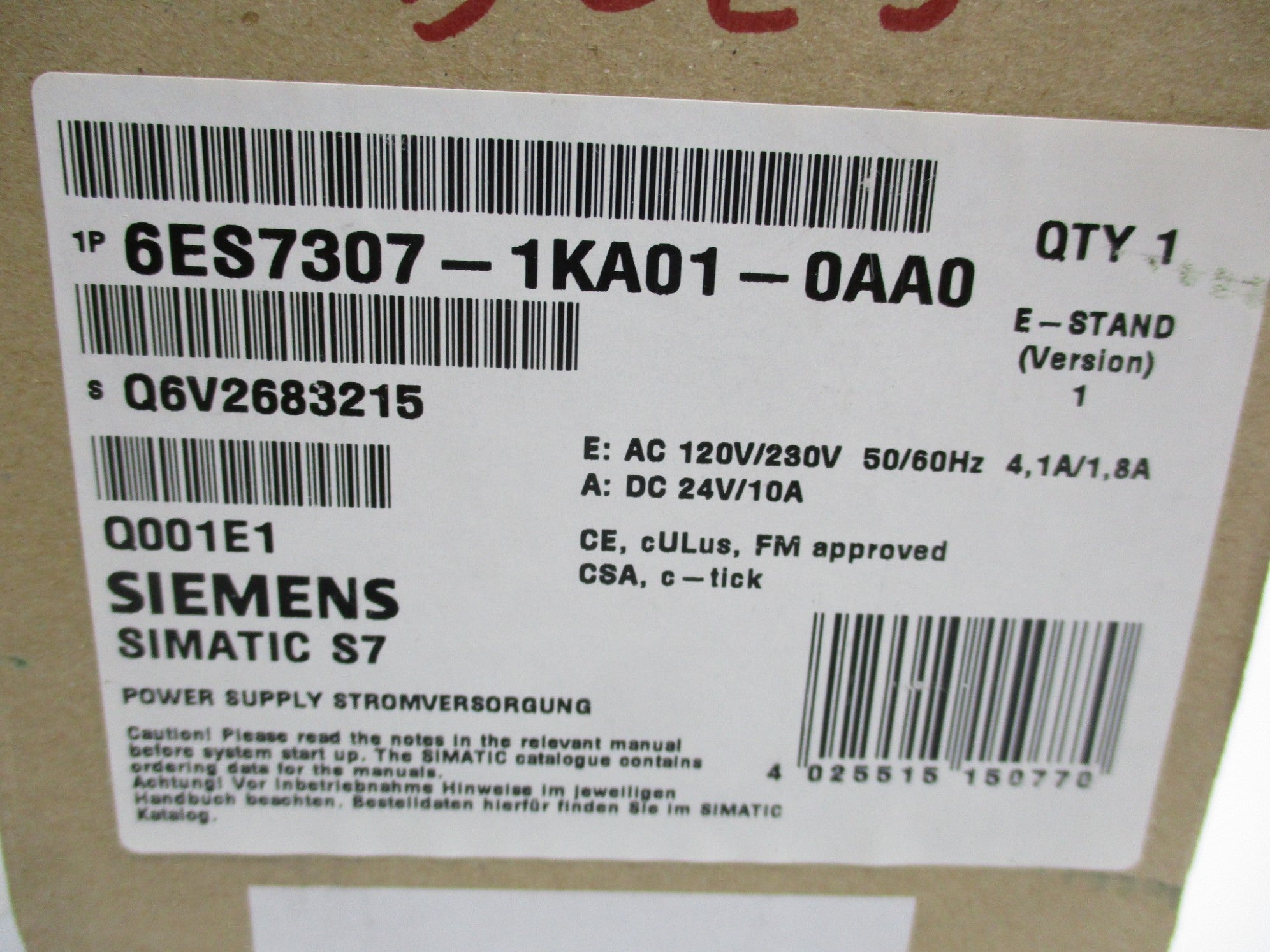 SIEMENS 6ES7307-1KA01-0AA0 NSMP