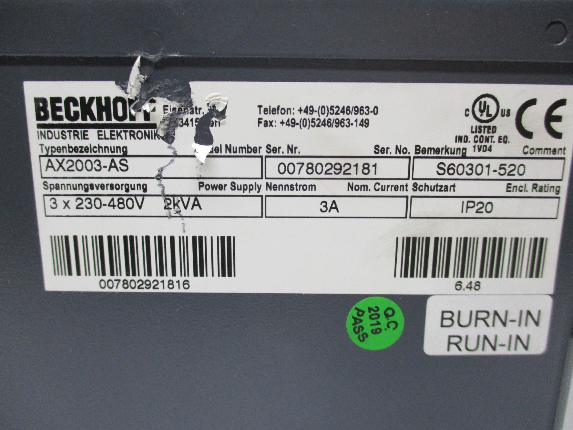 BECKOFF AX2003-AS UNMP