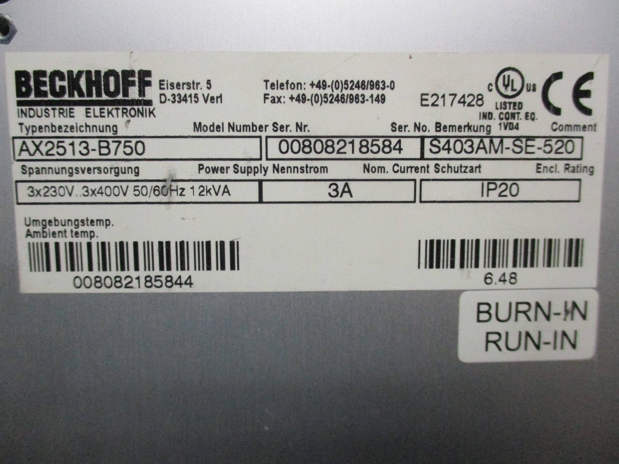 BECKHOFF AX2513-B750 UNMP