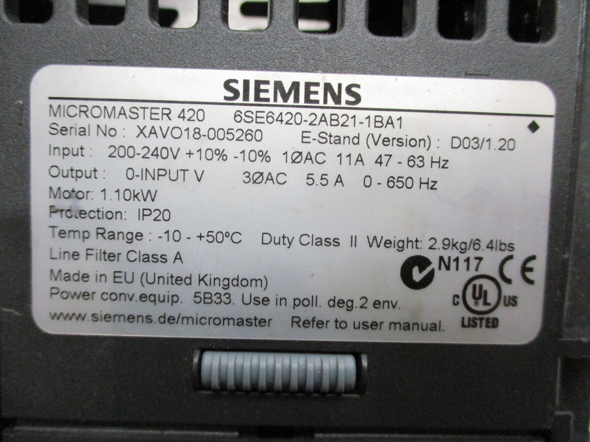 SIEMENS 6SE6420-2AB21-1BA1 UNMP