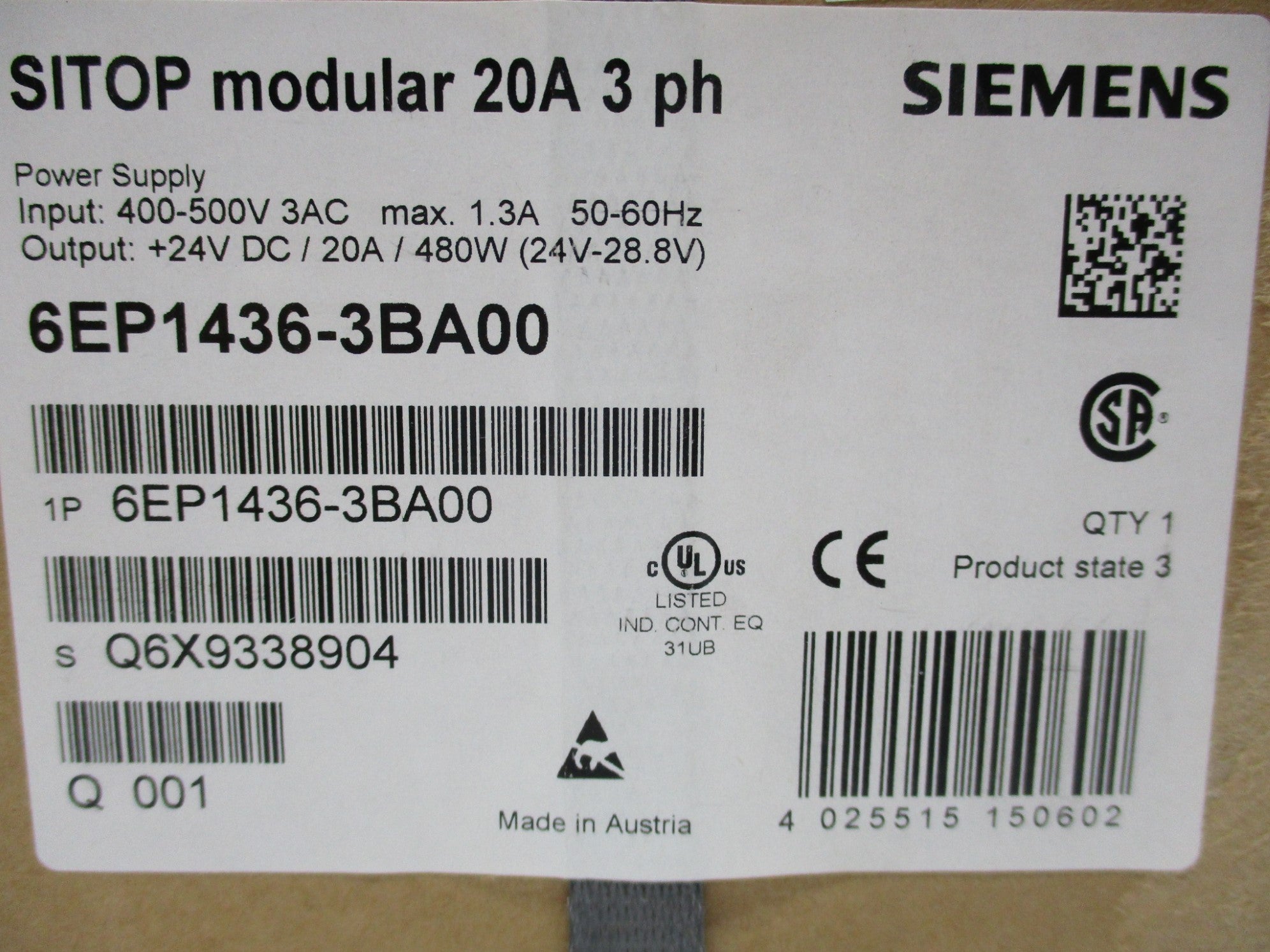 SIEMENS 6EP1436-3BA00 NSFS