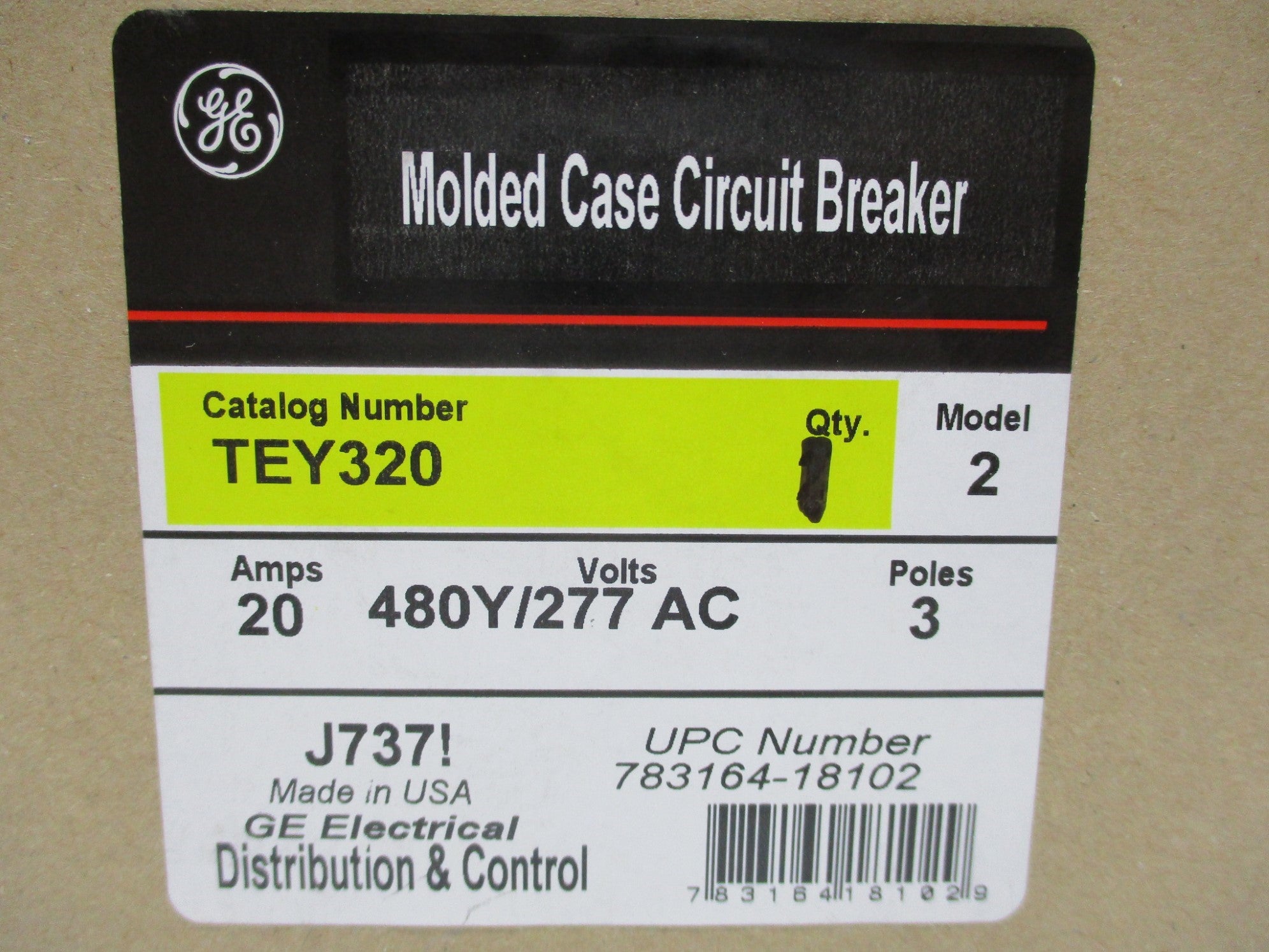 GENERAL ELECTRIC TEY320 20A 480/277V NSMP