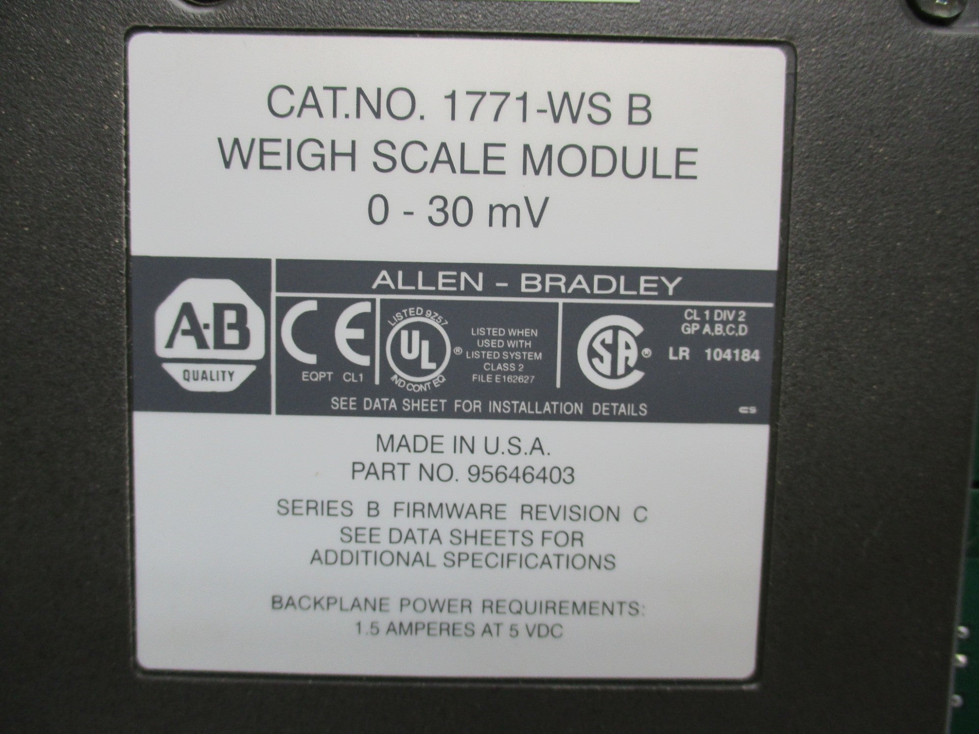 ALLEN BRADLEY 1771-WS SER. B F/W B/C NSMP