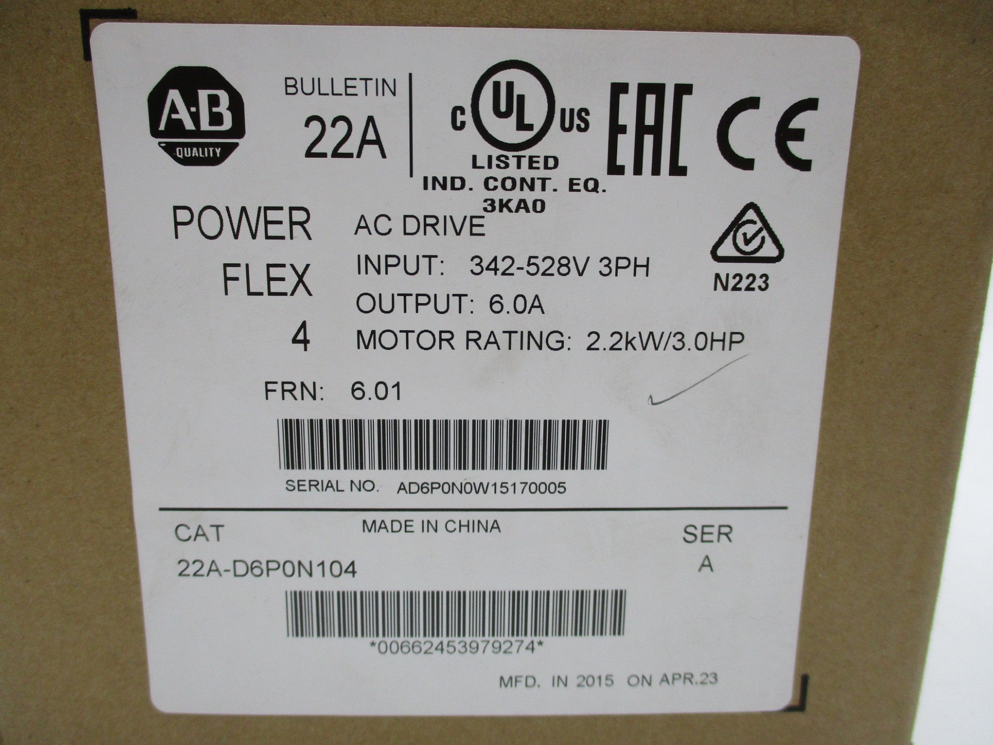 ALLEN BRADLEY 22A-D6P0N104 SER. A F/W 6.01 NSMP