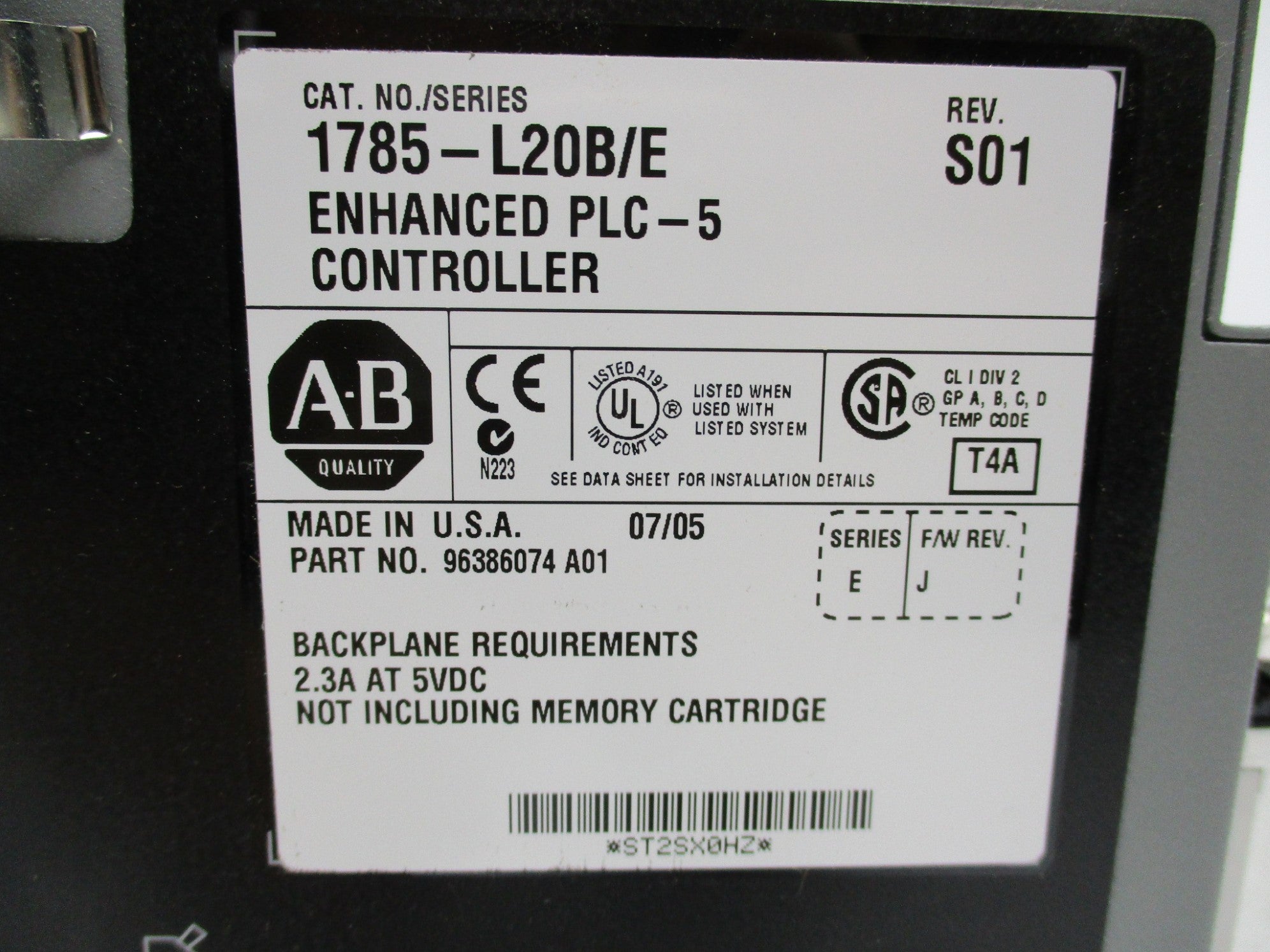 ALLEN BRADLEY 1785-L20B SER. E F/W J NSMP