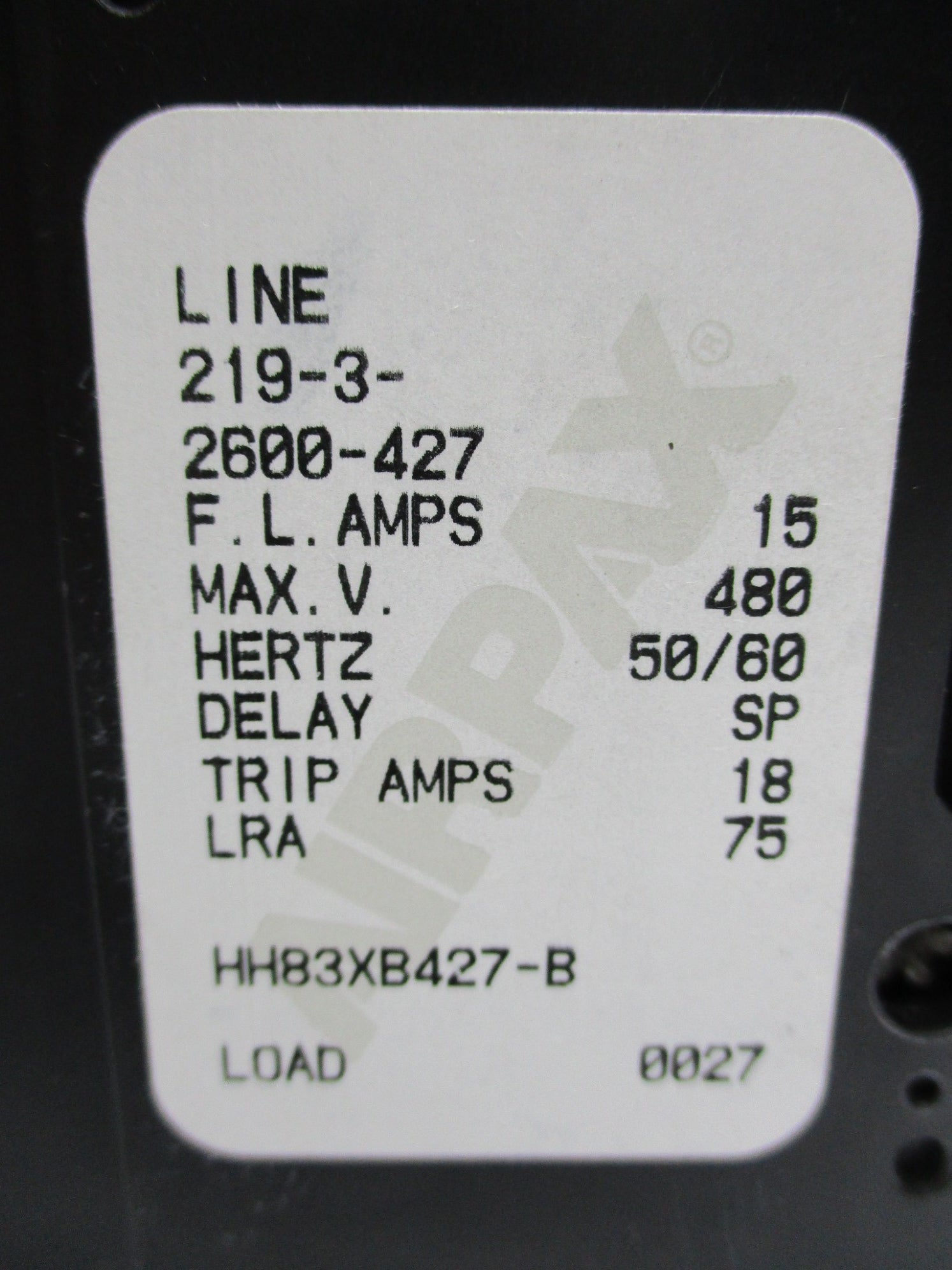 AIRPAX HH83XB427-B 18A 480V NSNP