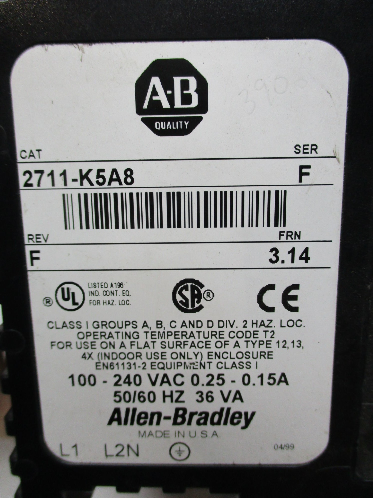 ALLEN BRADLEY 2711-K5A8 SER. F F/W 3.14 UNMP